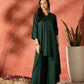 InWeave Dark Green Mandarin Neck High Low Kurta Set - Swadesiicart