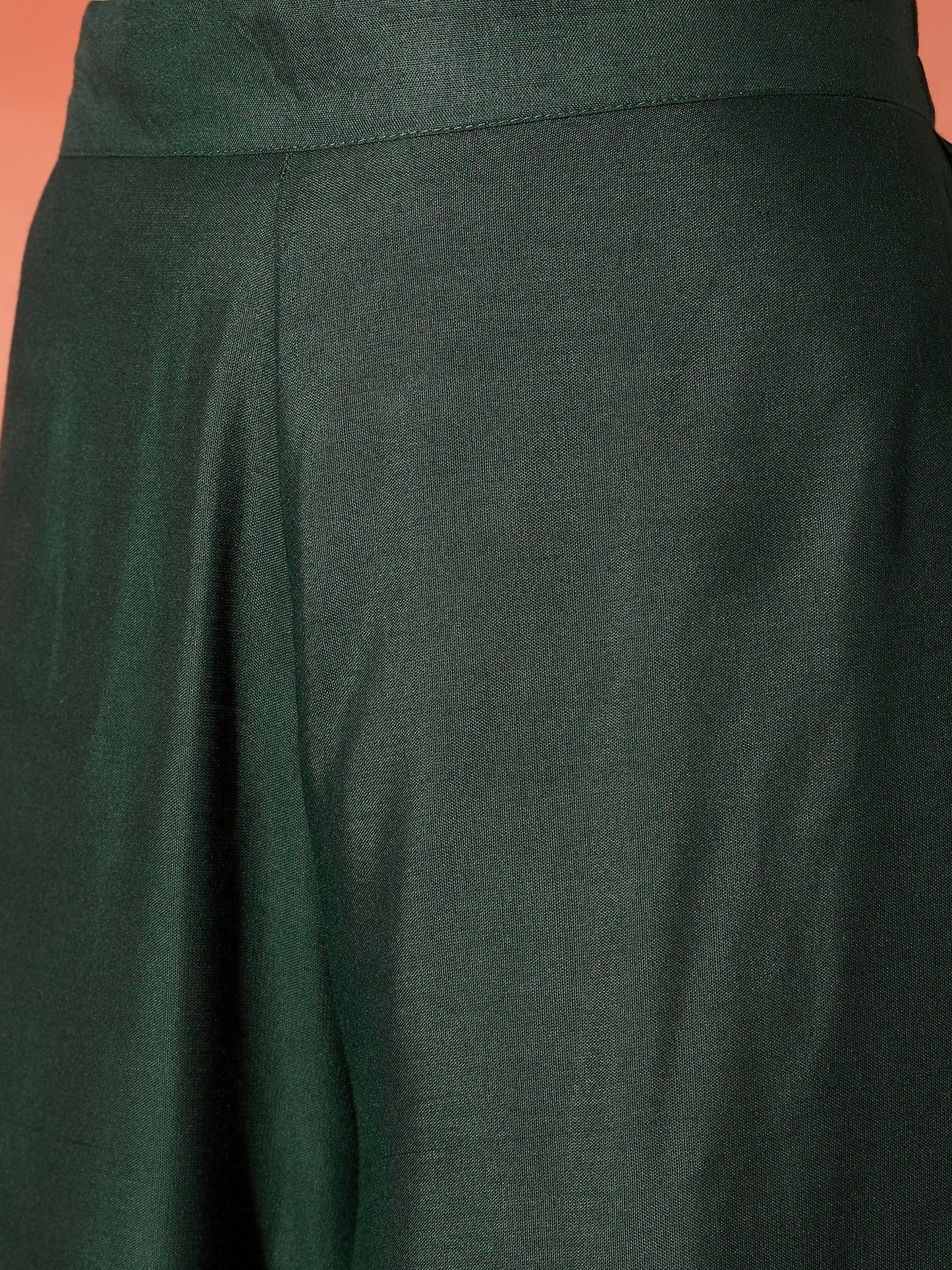 InWeave Dark Green Mandarin Neck High Low Kurta Set - Swadesiicart