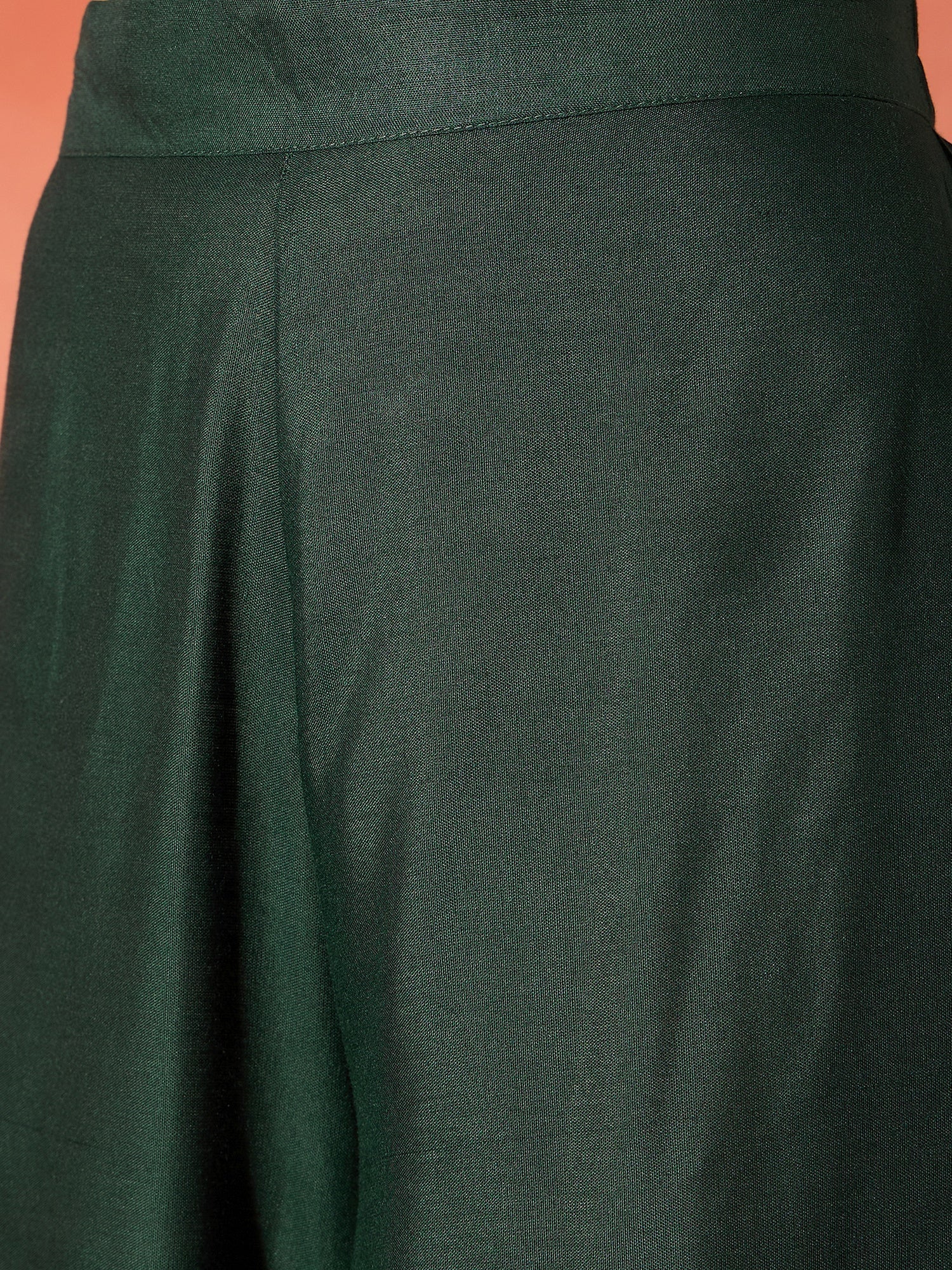 InWeave Dark Green Mandarin Neck High Low Kurta Set - Swadesiicart