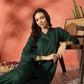 InWeave Dark Green Mandarin Neck High Low Kurta Set - Swadesiicart