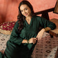 InWeave Dark Green Mandarin Neck High Low Kurta Set - Swadesiicart