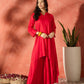 InWeave Red Mandarin Neck High Low Kurta Set - Swadesiicart