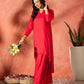 InWeave Red Mandarin Neck High Low Kurta Set - Swadesiicart
