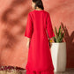 InWeave Red Mandarin Neck High Low Kurta Set - Swadesiicart