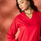 InWeave Red Mandarin Neck High Low Kurta Set - Swadesiicart