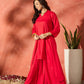 InWeave Red Mandarin Neck High Low Kurta Set - Swadesiicart