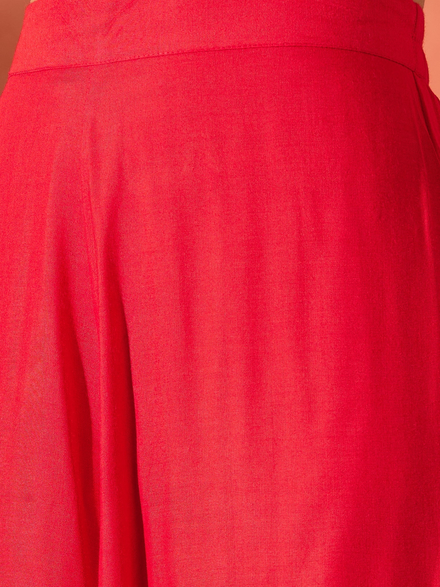 InWeave Red Mandarin Neck High Low Kurta Set - Swadesiicart