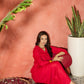 InWeave Red Mandarin Neck High Low Kurta Set - Swadesiicart