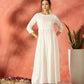 InWeave White Long Anarkali Kurta Pant Set - Swadesiicart