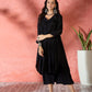 InWeave Black V-Neck Flared Kurta Short Palazzo Set - Swadesiicart