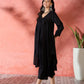 InWeave Black V-Neck Flared Kurta Short Palazzo Set - Swadesiicart