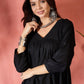 InWeave Black V-Neck Flared Kurta Short Palazzo Set - Swadesiicart