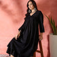 InWeave Black V-Neck Flared Kurta Short Palazzo Set - Swadesiicart