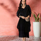 InWeave Black V-Neck Flared Kurta Short Palazzo Set - Swadesiicart