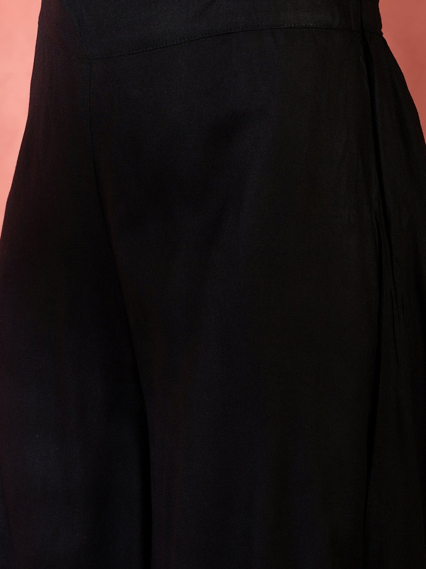 InWeave Black V-Neck Flared Kurta Short Palazzo Set - Swadesiicart