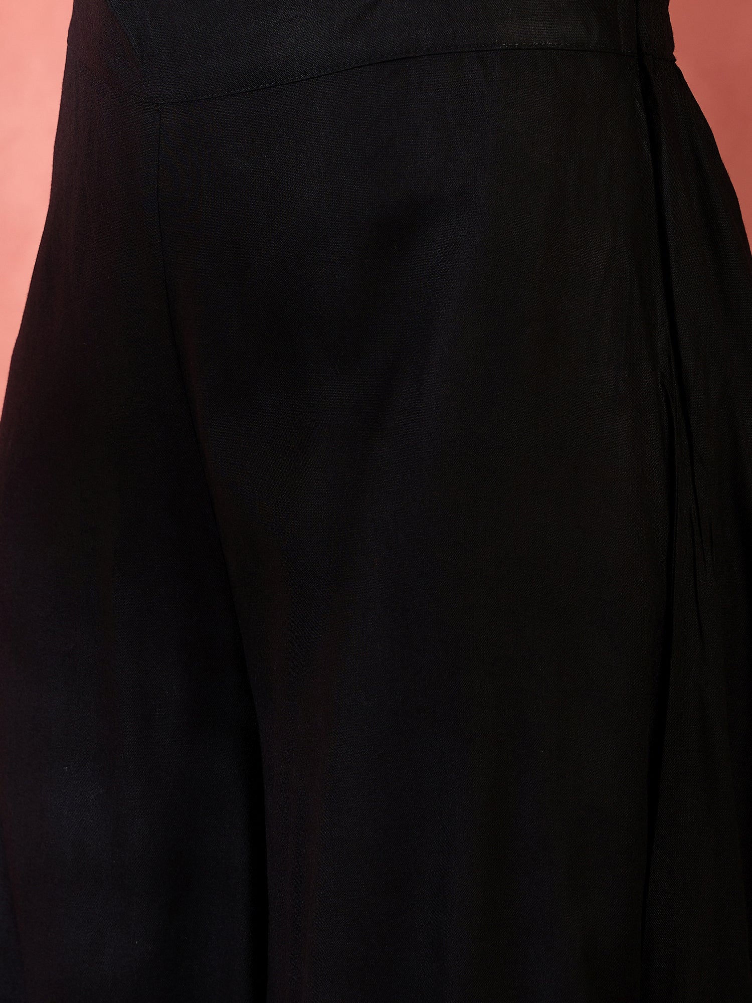 InWeave Black V-Neck Flared Kurta Short Palazzo Set - Swadesiicart