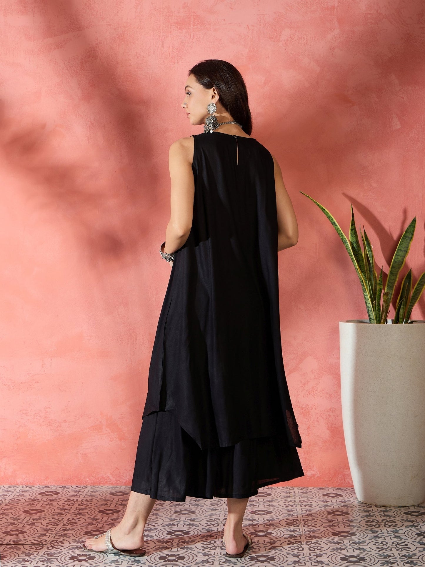 InWeave Black Kurta Short Palazzo Set - Swadesiicart