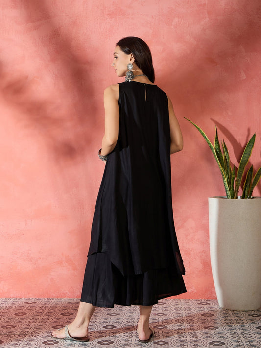 InWeave Black Kurta Short Palazzo Set - Swadesiicart