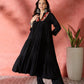 InWeave Black Solid Flared Lace Kurta Pant Set - Swadesiicart
