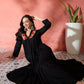 InWeave Black Solid Flared Lace Kurta Pant Set - Swadesiicart
