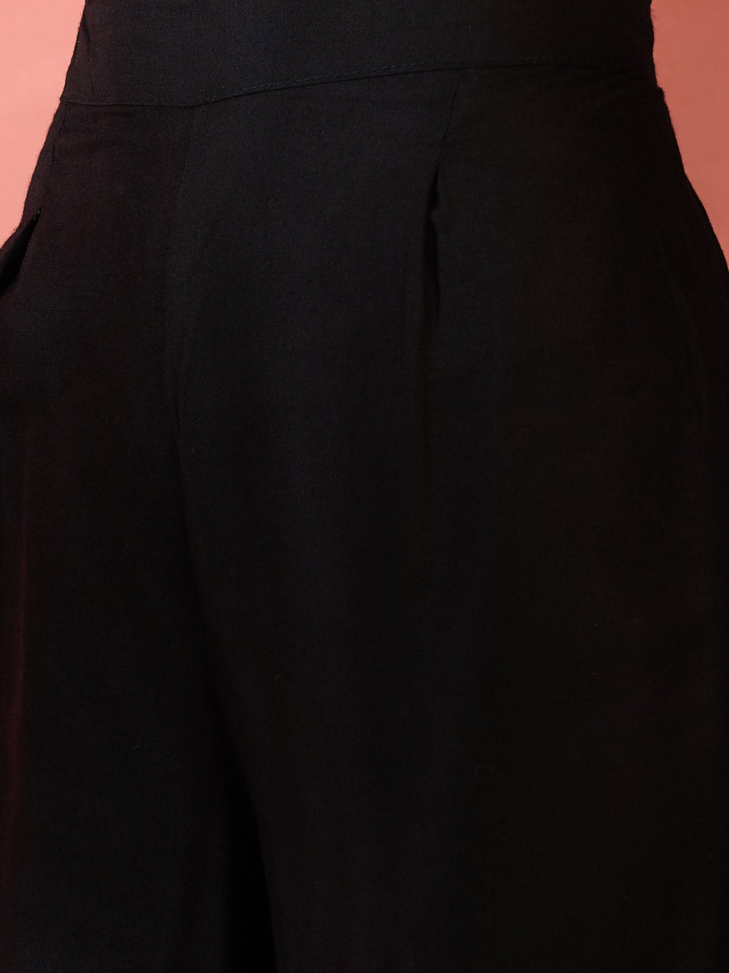 InWeave Black Solid Flared Lace Kurta Pant Set - Swadesiicart