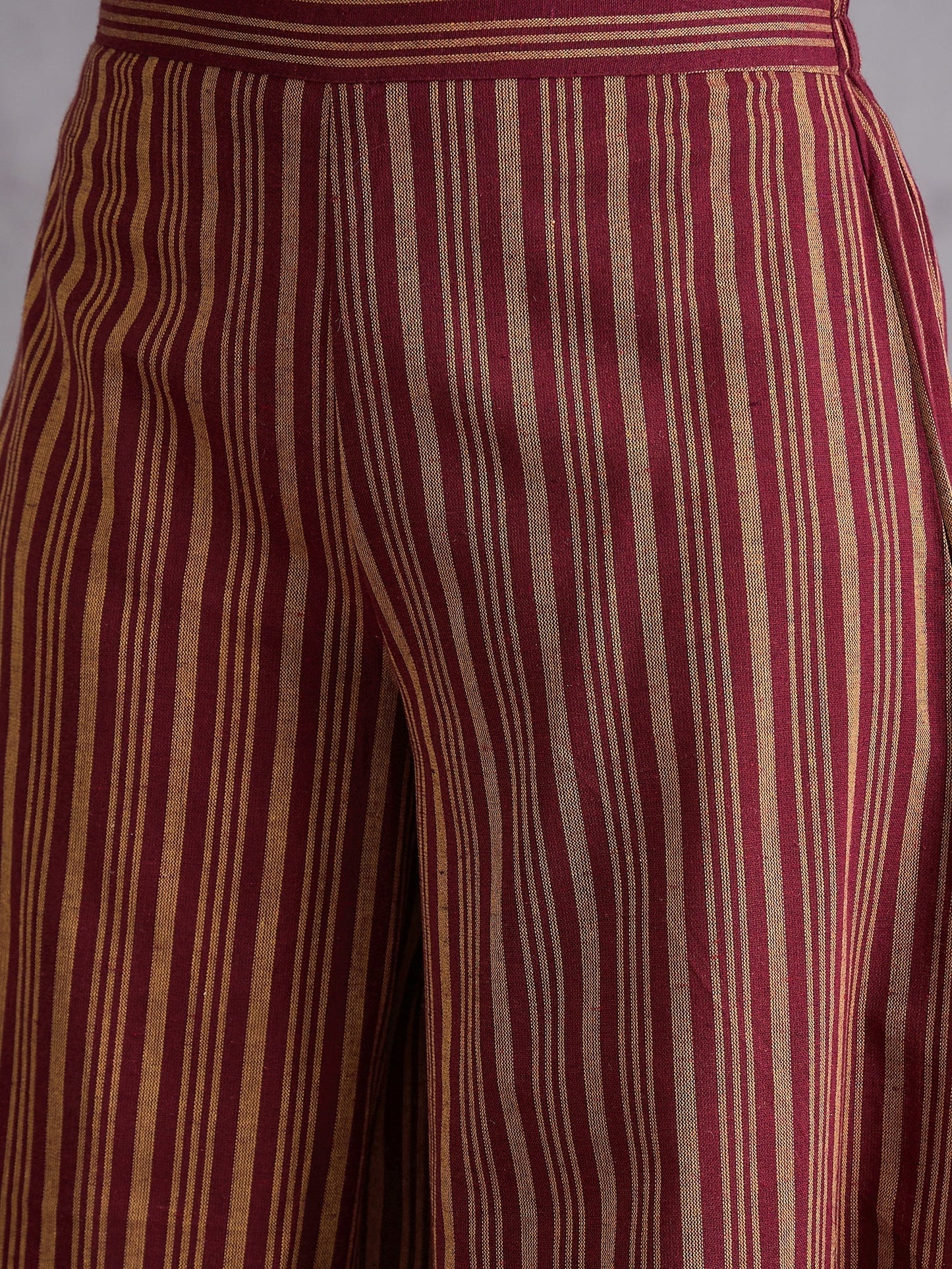 InWeave Maroon Orange Striped Kurta Set - Swadesiicart