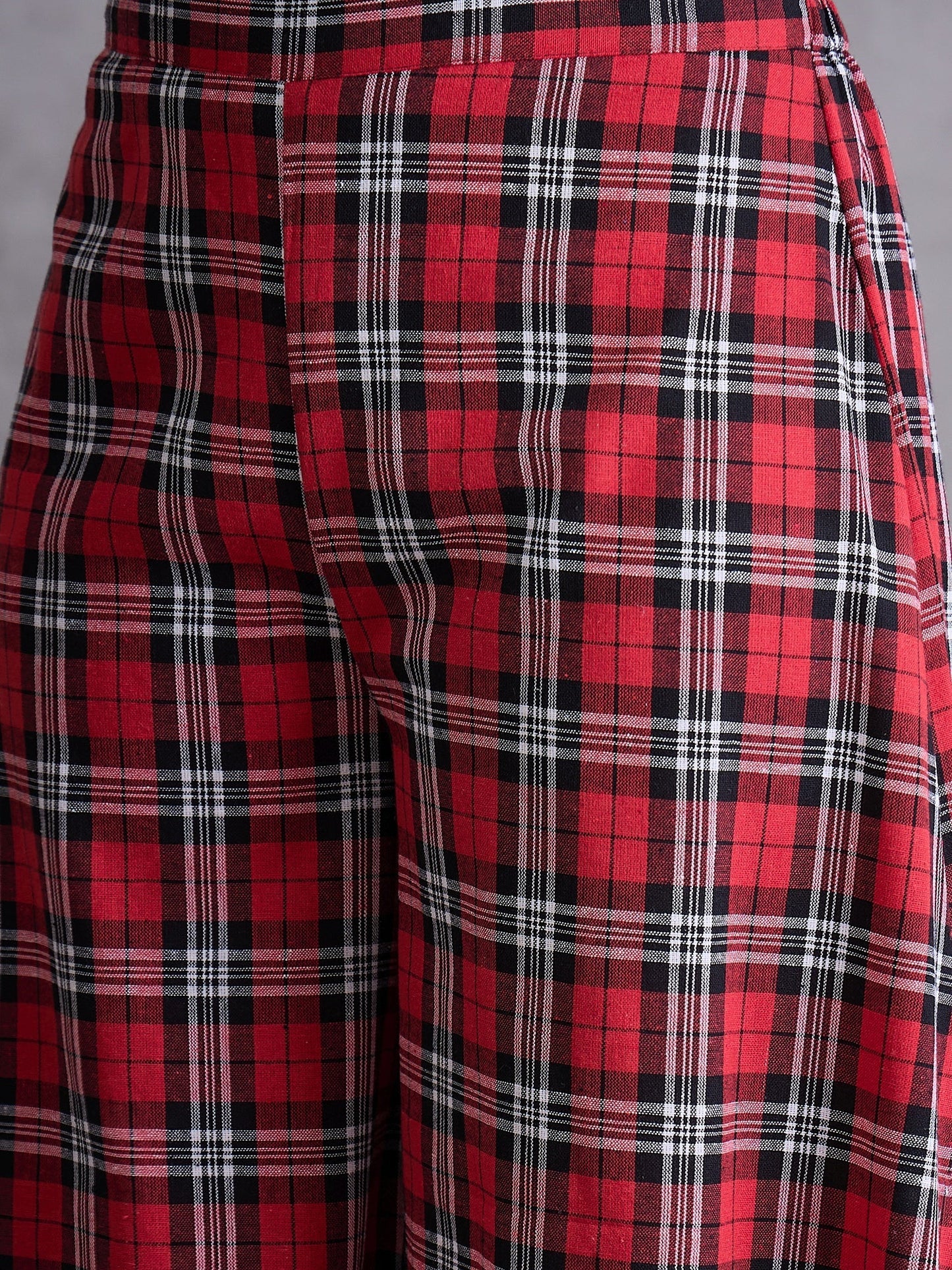 InWeave Red Black Check Kurta Set - Swadesiicart