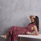 InWeave Red Black Check Kurta Set - Swadesiicart