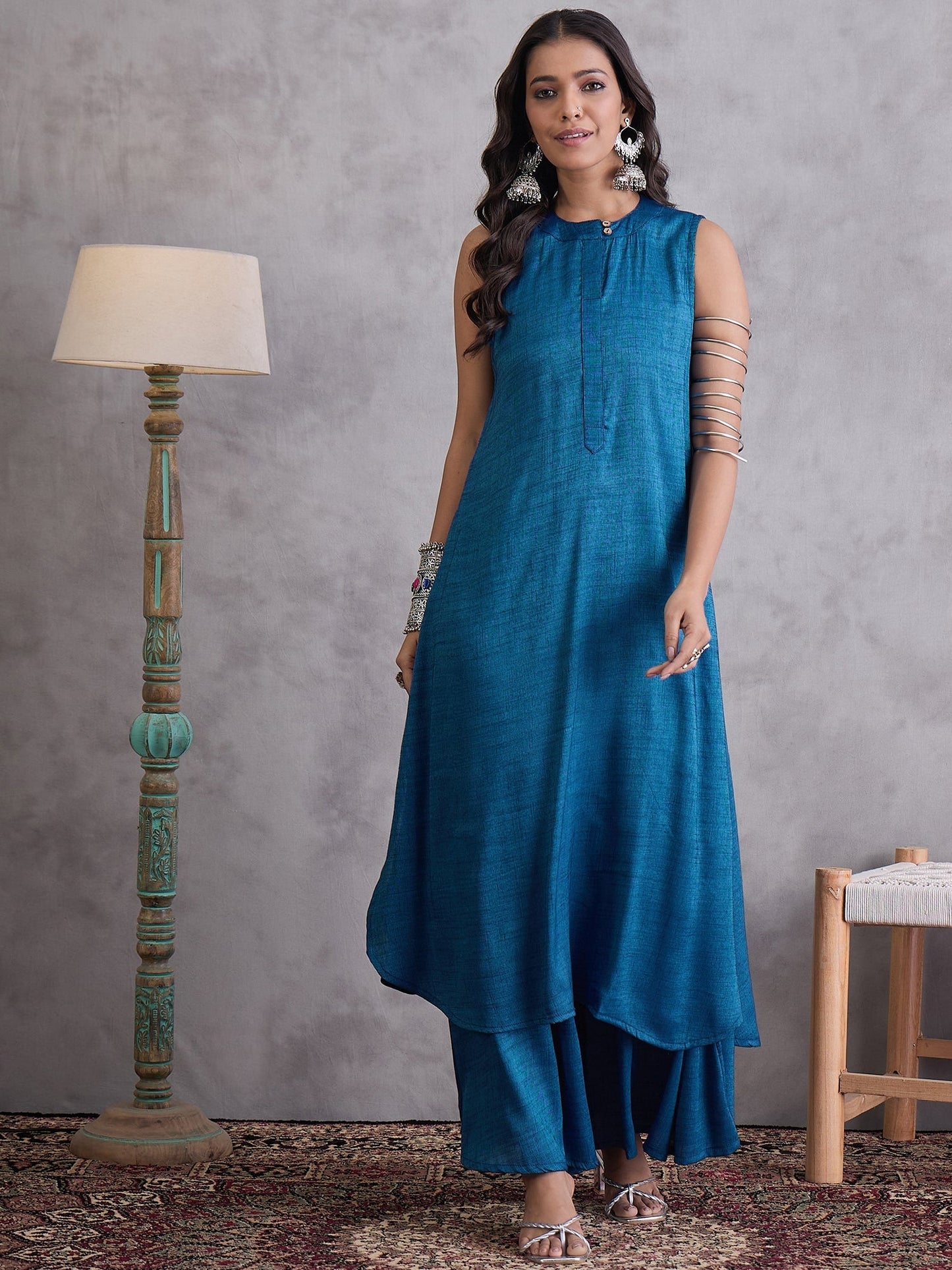 InWeave Peacock Blue Kurta Set - Swadesiicart