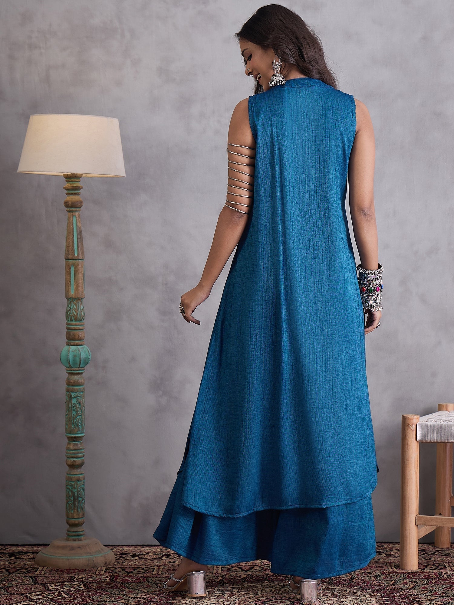 InWeave Peacock Blue Kurta Set - Swadesiicart