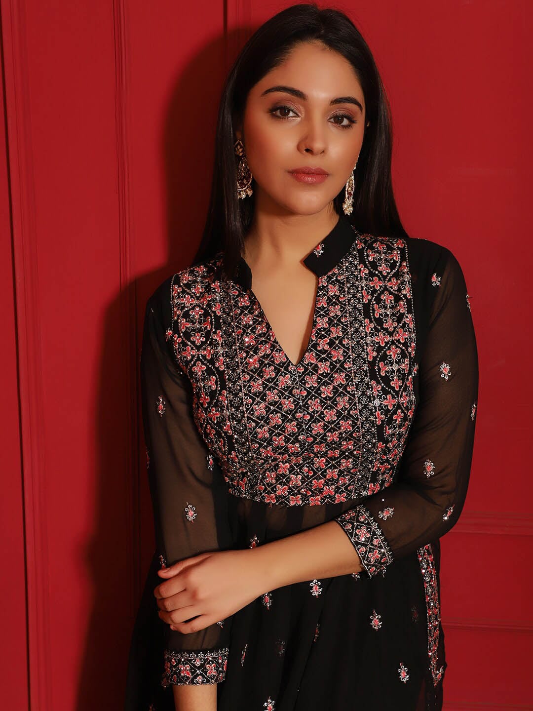 Kalini Embroidered Pleated Thread Work Kurta with Sharara | Swadesiicart