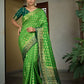 Vardha Emerald Green Banarasi Raw Silk Saree | Swadesiicart