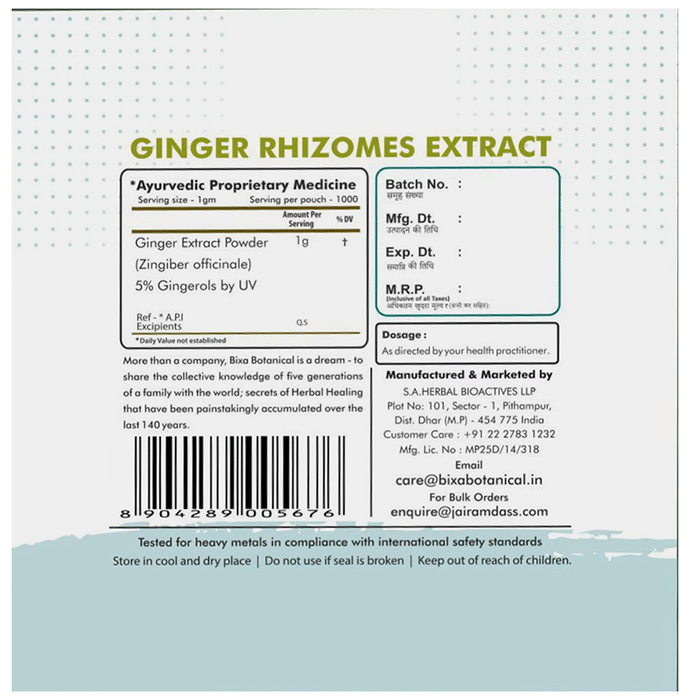 Bixa Botanical Ginger Rhizome Extract Powder | Swadesiicart