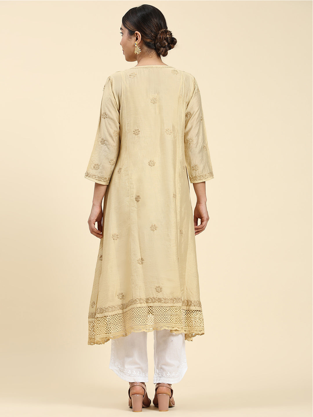 HOUSE OF KARI Embroidered Chikankari Chanderi Silk Anarkali Kurta | Swadesiicart