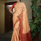 Vardha Peach Golden Zari Banarasi Raw Silk Saree | Swadesiicart