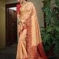 Vardha Peach Golden Zari Banarasi Raw Silk Saree | Swadesiicart