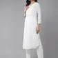 ADA Ethnic Motifs Embroidered Chikankari White Romance Kurta | Swadesiicart