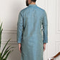 Sojanya Men Blue & Beige Ethnic Motif Printed Jacquard Silk Kurta | Swadesiicart