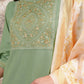 Vishudh Green Ethnic Motifs Yoke Design Thread Work Straight Kurta With Palazzos & Dupatta - Swadesiicart