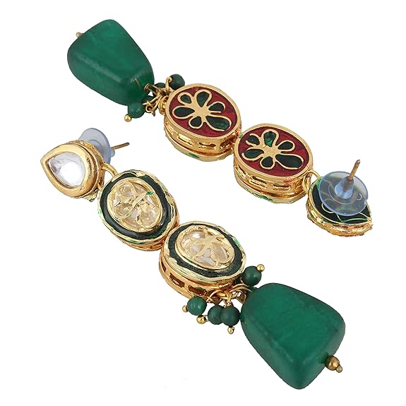Tehzeeb Creations Back Meenakari Gold-Polished Tika Earring Jewellery Set Uncut Kundan Big Faux Kundan Dibbi Kundan Choker Necklace Set | Swadesiicart