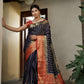 Vardha Admiral Blue Golden Zari Banarasi Raw Silk Saree | Swadesiicart