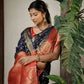 Vardha Admiral Blue Golden Zari Banarasi Raw Silk Saree | Swadesiicart