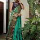Vardha Teal Green Golden Zari Banarasi Raw Silk Saree | Swadesiicart
