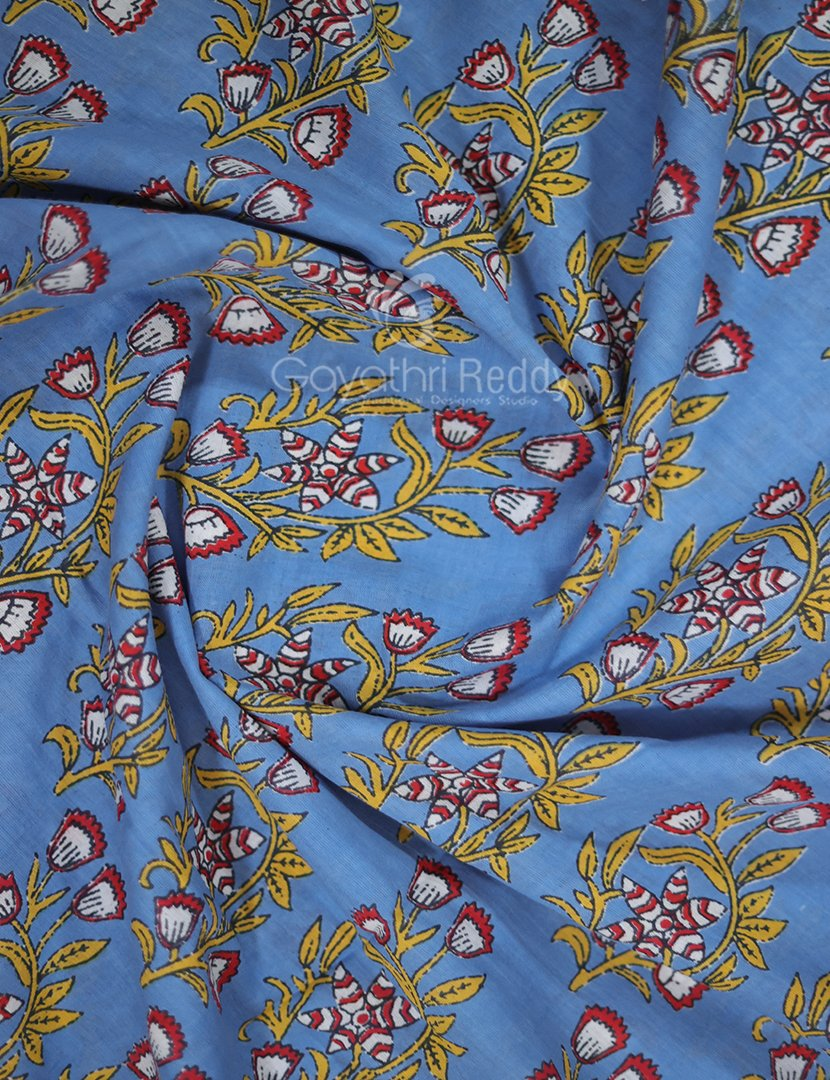 Cloud Blue Coloured Combination Printed Cotton Saree By Gayathri Reddy Designer Studio | Swadesiicart