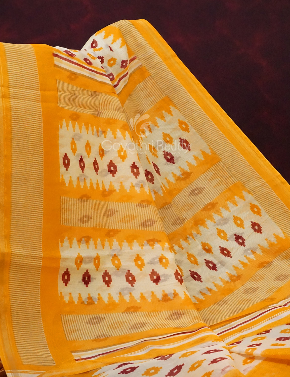 Combo of White and Yellow Patan Patola Semi Chanderi Saree By Gayathri Reddy Designer Studio | Swadesiicart