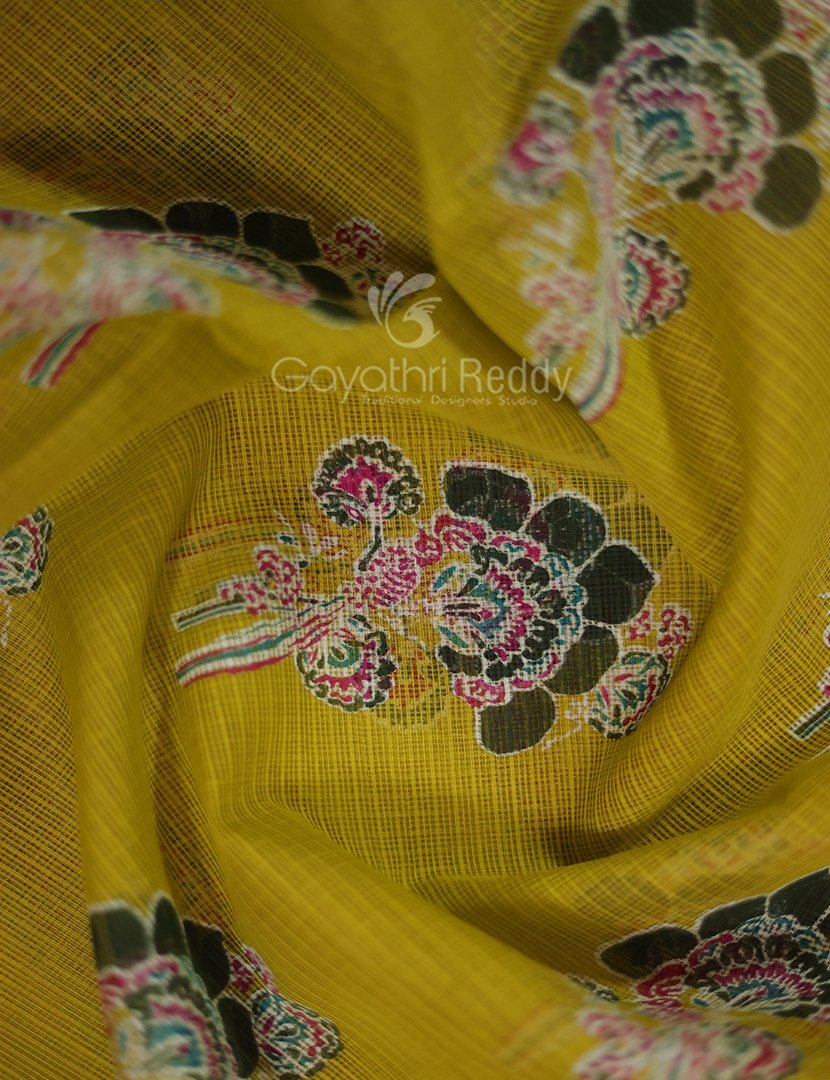 Shades of Dry Mehendi With Block Design Pure Kota Cotton Saree By Gayathri Reddy Designer Studio | Swadesiicart