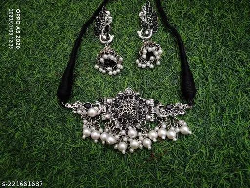 Tehzeeb Creations Women's Silver Colour Necklace With Peacock Design - Swadesiicart