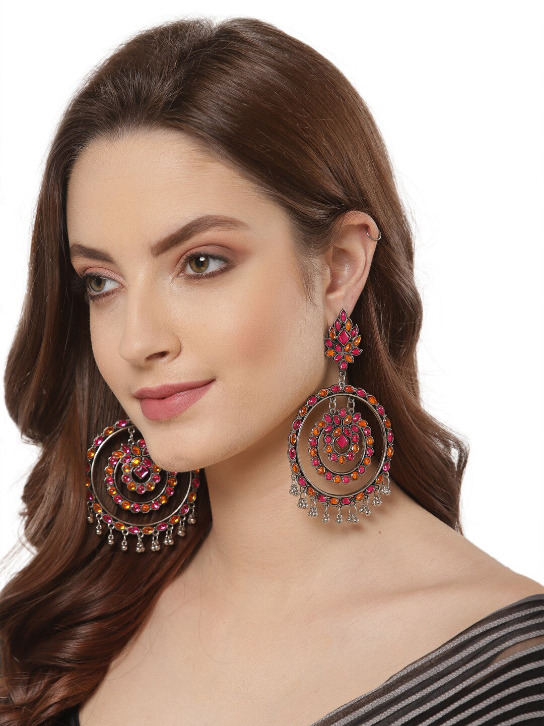 Shining Diva Multicoloured Oxidised Contemporary Drop Earrings - Swadesiicart