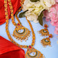 Saraf RS Jewellery Gold-Polished Red & Green Bridal Temple Jewellery Set