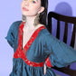 InWeave Women's Teal Red Brocade Mughal Shaan Kurta Palazzo Set - Swadesiicart